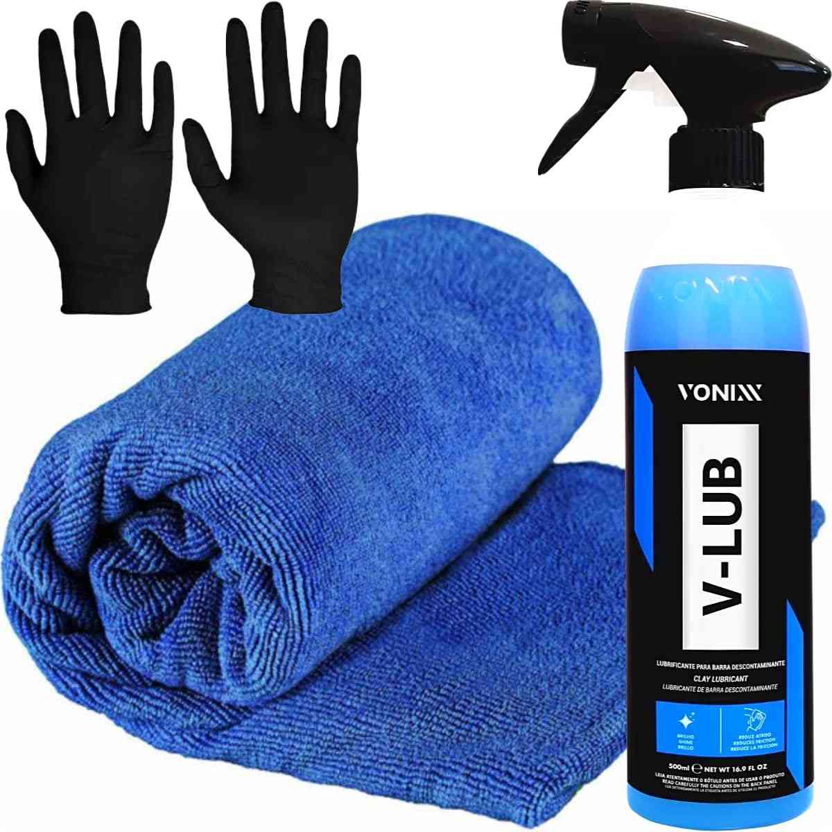 Kit Essencial V-Lub Vonixx: Clay Bar, Microfibra e Luva para Detalhamento Perfeito