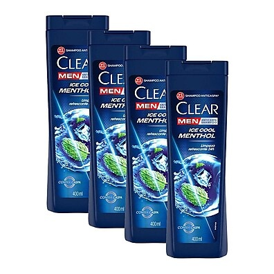 Clear Men Ice Cool: Kit 4 Shampoo Anticaspa 400ml