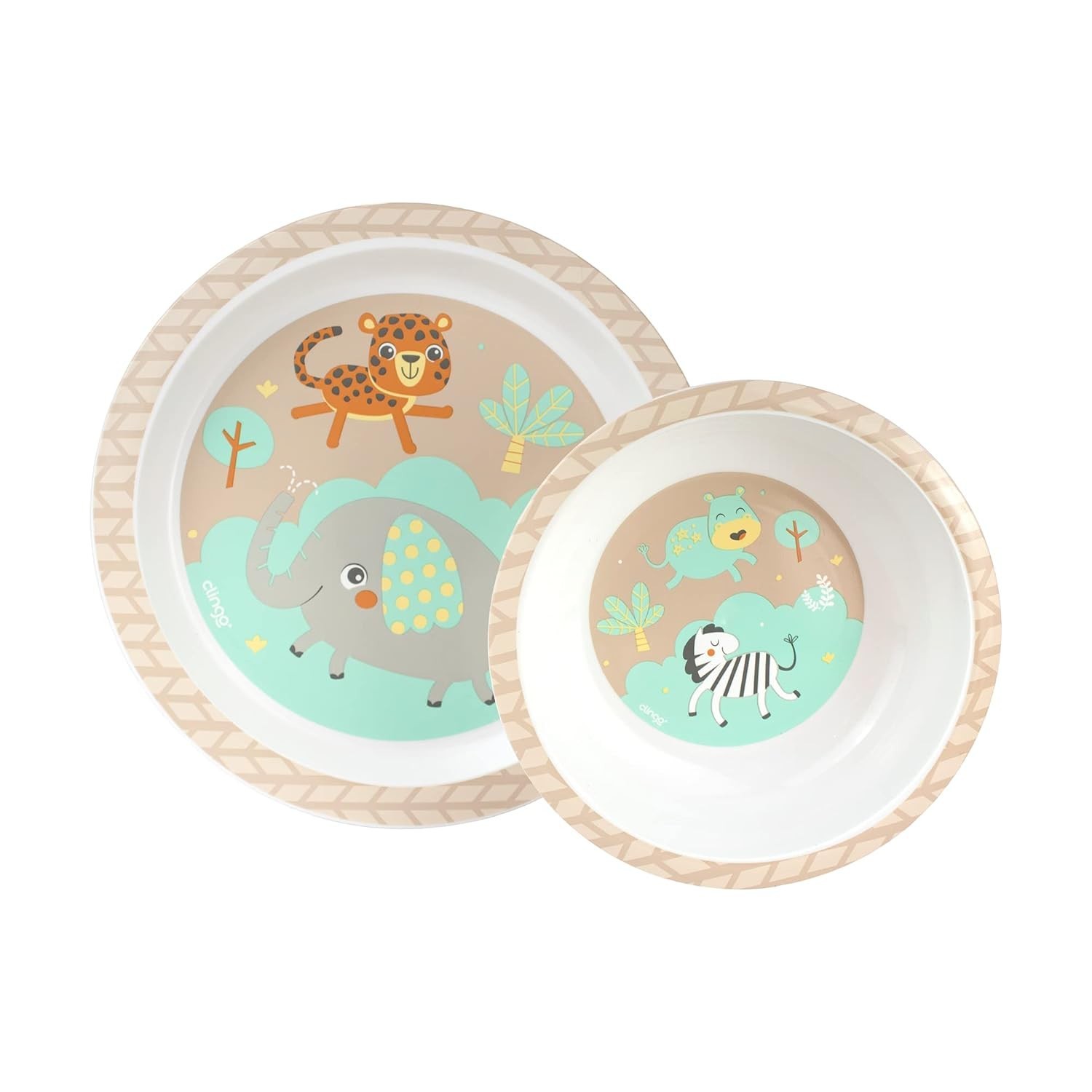 Kit Prato e Tigela Bowl Infantil Clingo Safari - Seguro, Divertido e Livre de BPA
