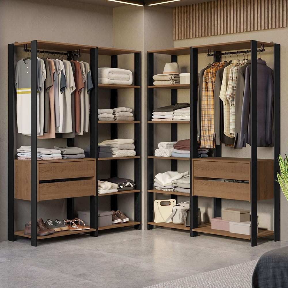 Guarda-Roupa Closet Modulado Valencia 4 Gavetas 358cm Rustic/Preto Madesa - Organize com Estilo