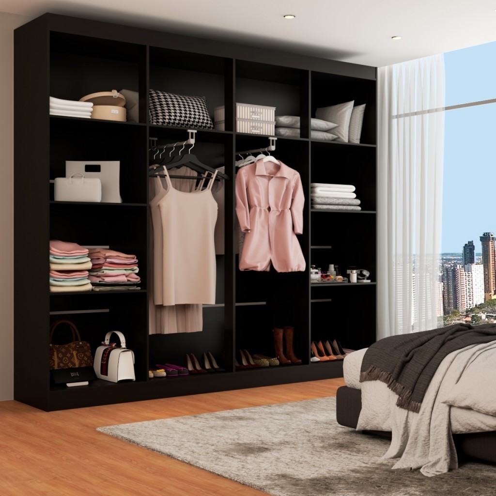 Closet Ele e Ela 8 Prateleiras Preto Fosco: Organização e Estilo no Quarto