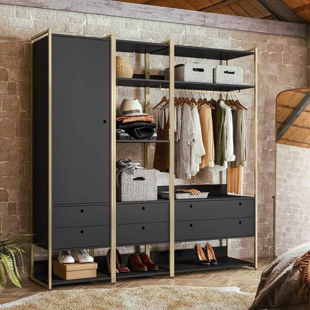 Closet Industrial Preto 1 Porta e 6 Gavetas