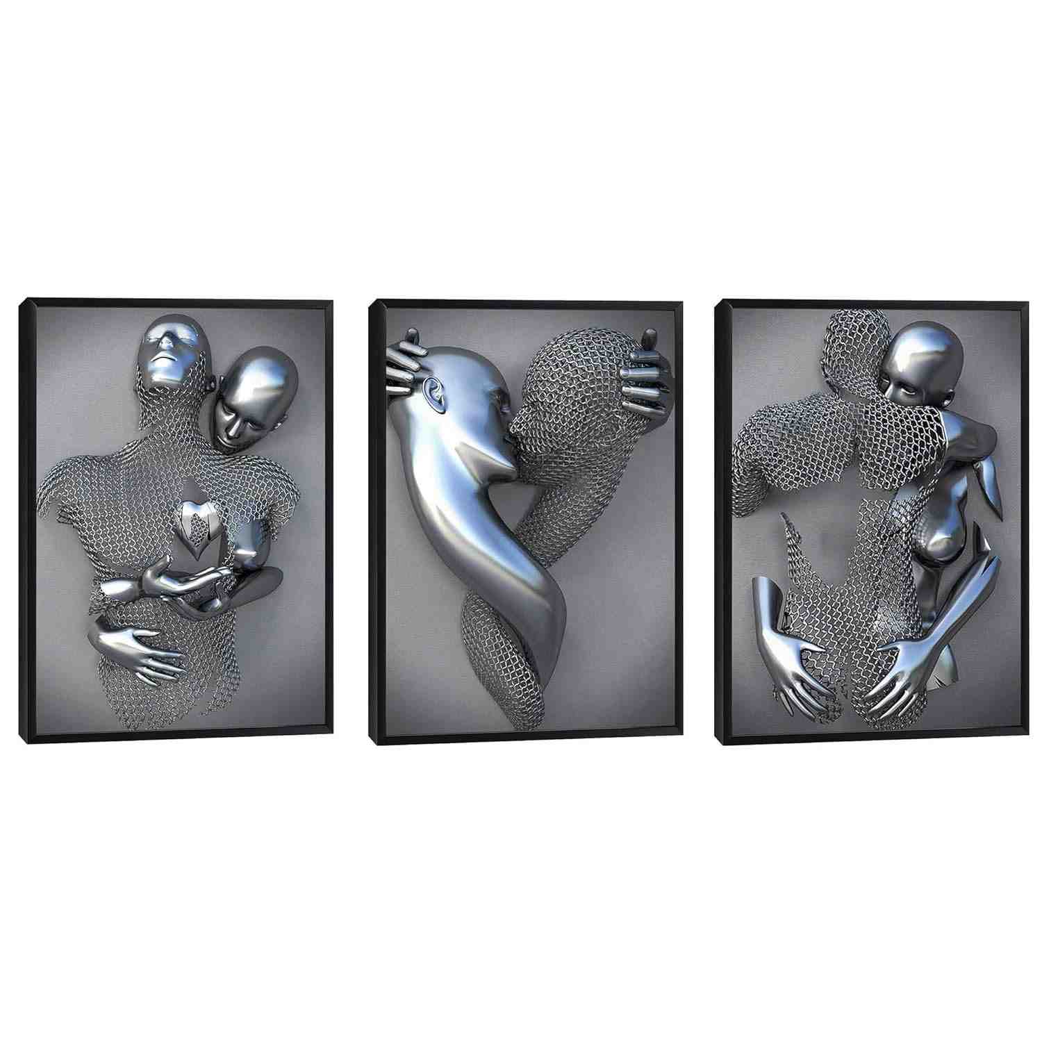 Kit 3 Quadros Decorativos Românticos em Metal - Casal Amoroso 60x40 cm