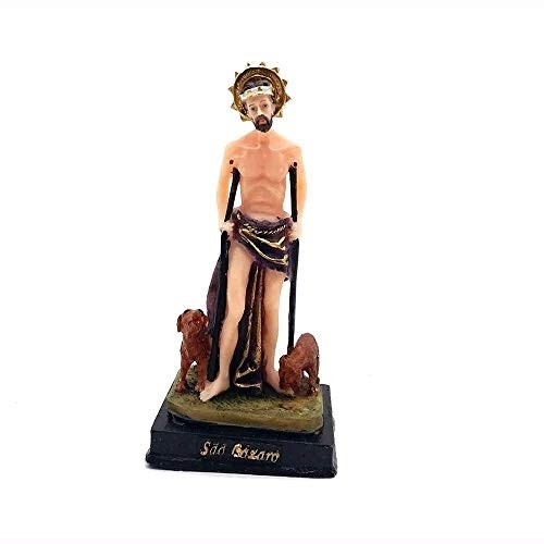 Escultura de São Lázaro em Resina 15 cm - Imagem Pintada à Mão com Detalhes Exclusivos