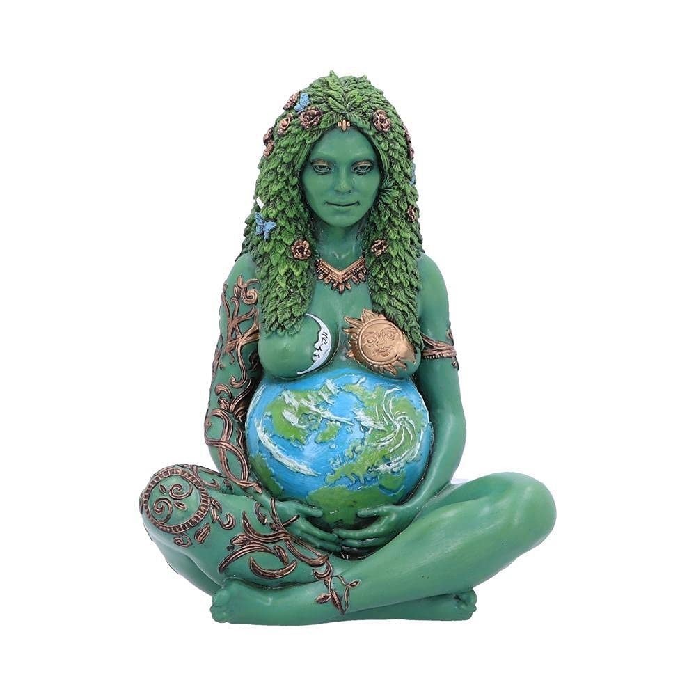Estátua Gaia da Mãe Terra 17,5 cm - Resina Pintada à Mão com Detalhes Dourados