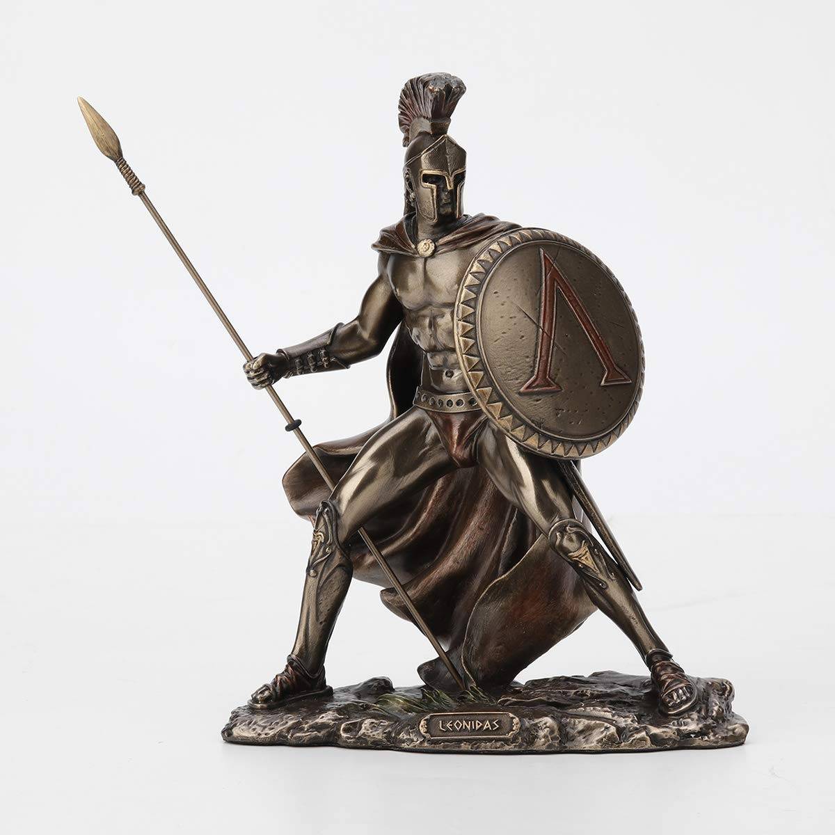 Estátua Rei Espartano Leonidas 19,5 cm - Resina Bronze Fundida a Frio - Decoração e Colecionismo