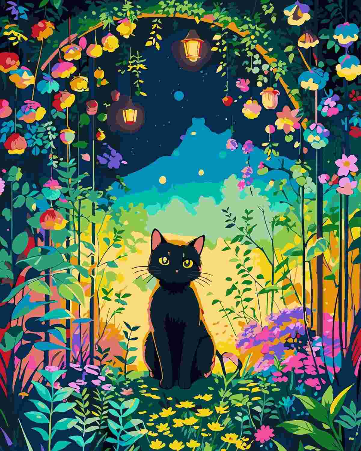 Pintura por Números Gato Preto - Kit Completo para Adultos e Iniciantes - 40,6 x 50,8 cm