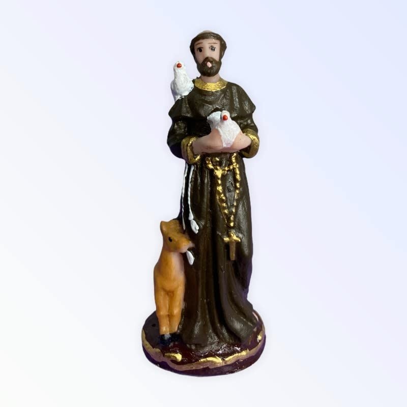 São Francisco de Assis - Escultura em Resina 7 cm | Detalhes Minuciosos e Pintura Artesanal
