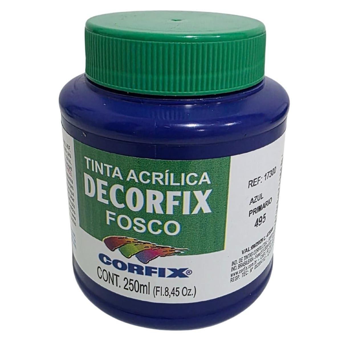 Tinta Acrílica Fosca 250ml DECORFIX Azul Primário - Alta Cobertura e Secagem Rápida