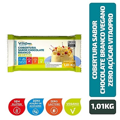 Cobertura Vegana Chocolate Branco VitaoPRO: Zero Açúcar!