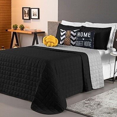 Cobre Leito Queen Sonho: 8 Peças Preto e Cinza