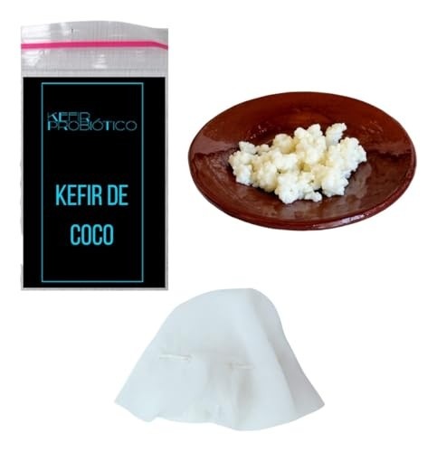 Kit Completo Kefir de Leite de Coco – Fácil de Usar, Manual Incluso + Tampa Voal