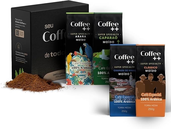 Kit 4 Pacotes Café Especial Torrado e Moído Coffee Mais Clássico, Caparaó, Chapada e Arara