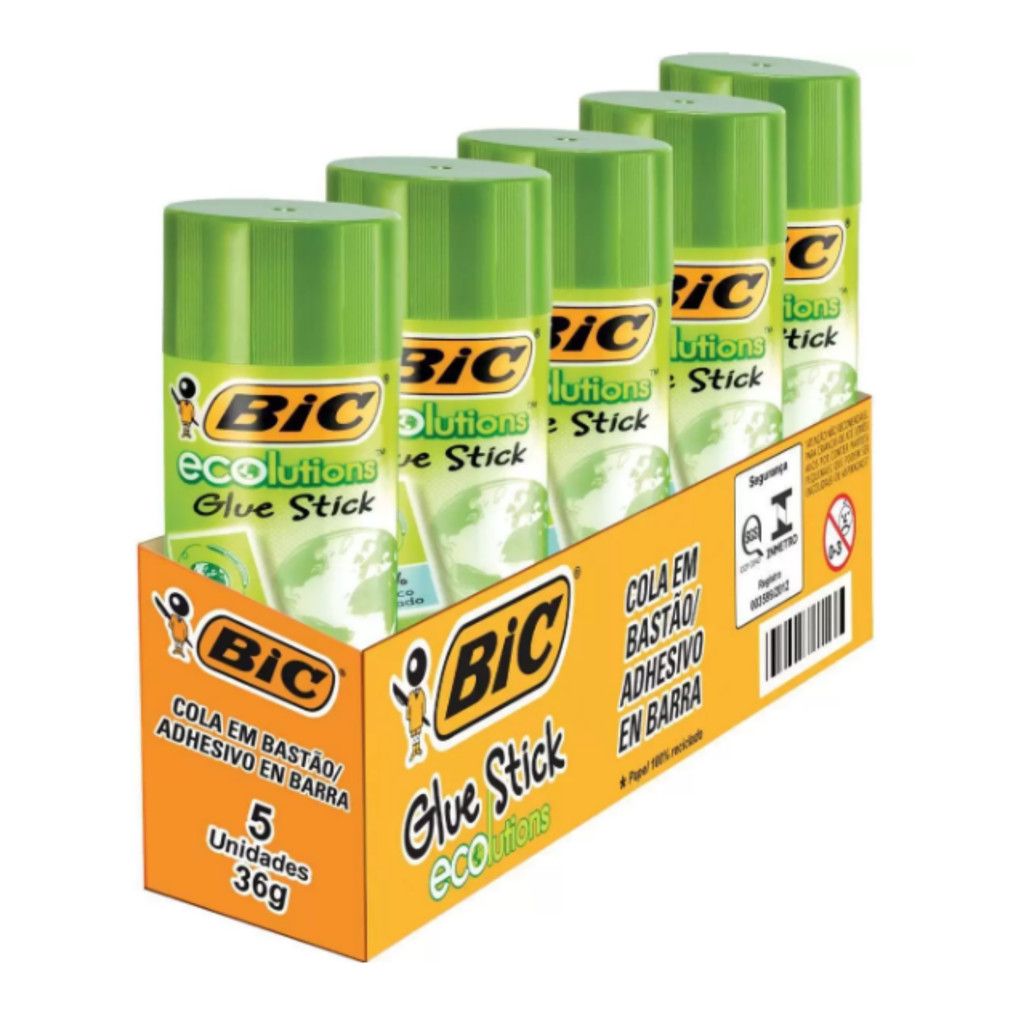 Cola Bastão BIC Ecolutions: Kit 5 Unidades 36g