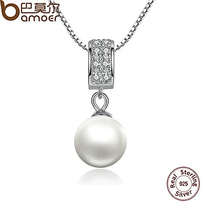 Colar Bamoer 925 com Pérola Artificial – Elegância Acessível