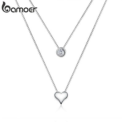Colar Coração Zircônia Bamoer: Elegância em Duas Camadas