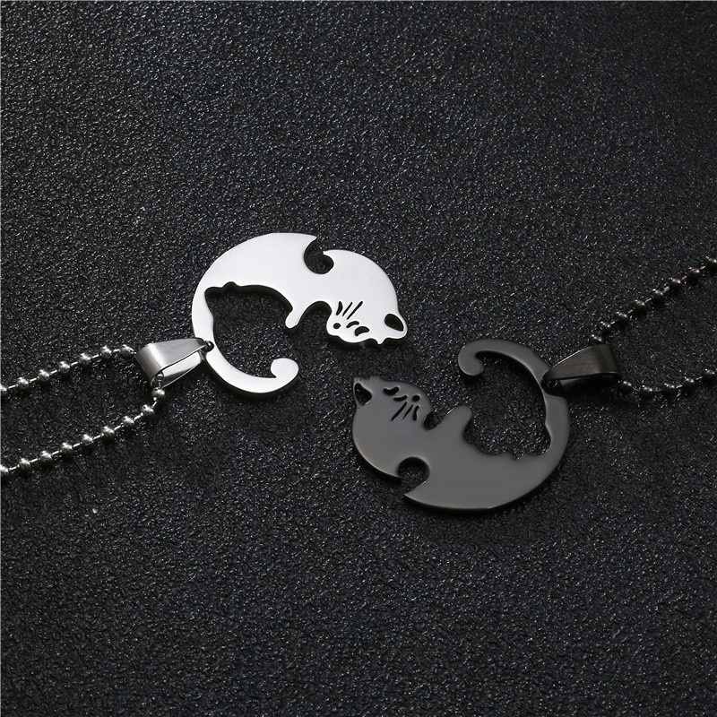 Colar de Aço com Pingente Gato Yin Yang – Simples e Fofinho para Casais