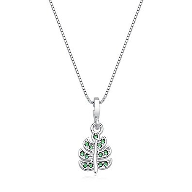 Colar de Prata 925 Folha com Zircônia Verde