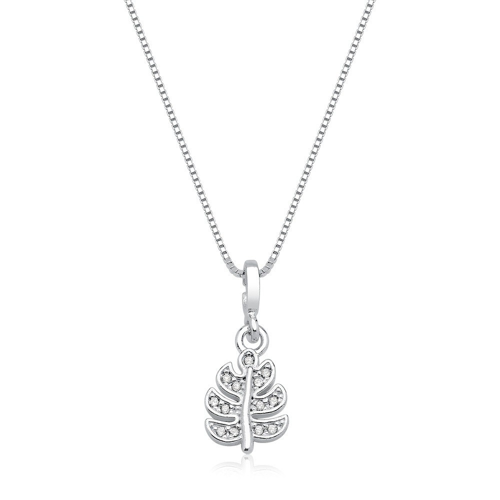 Colar de Prata Folha com Zircônia: Elegância 925