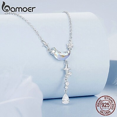Colar de Prata Lua Bamoer 925: Elegância Feminina