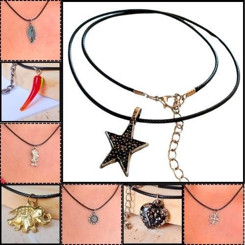 Colar Feminino com Pingente Couro Sintético para Todos os Dias