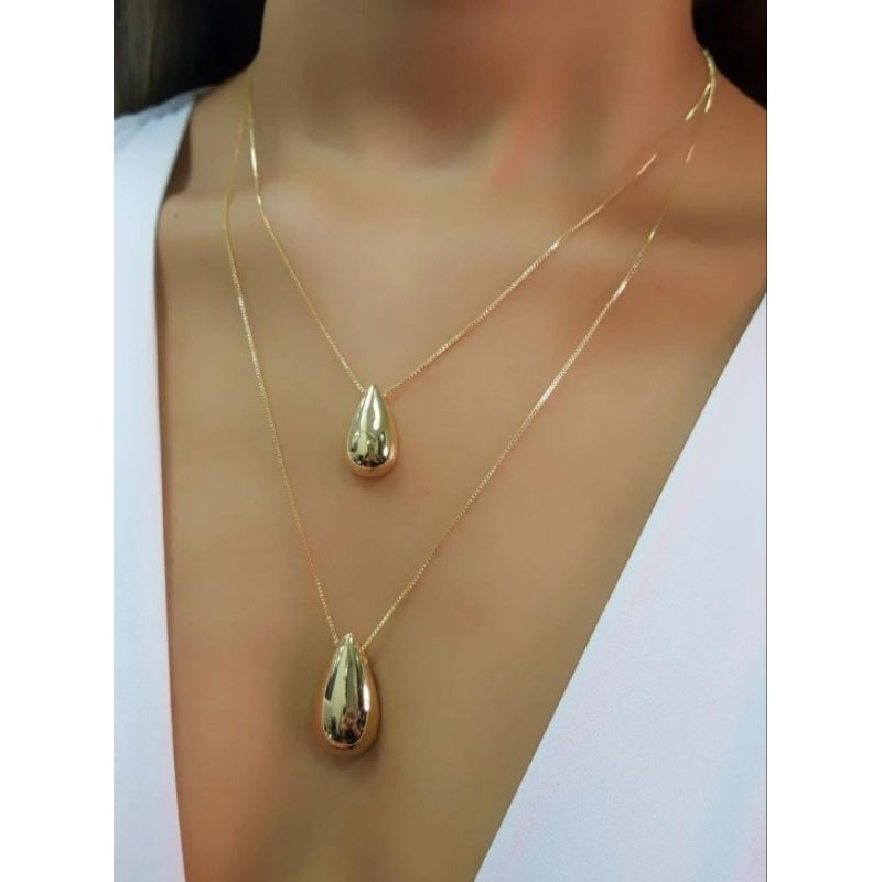 Colar Gota Dupla Ouro 18k: Elegância em Dobro ✨