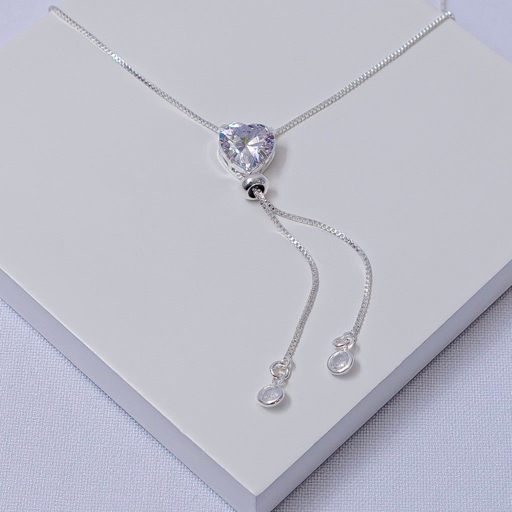 Colar Gravata Prata Zircônia Coração – Elegância e Sofisticação