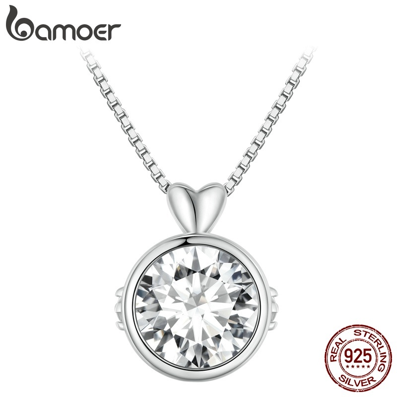 Colar Moissanita 1ct Coração e Círculo em Prata 925 - Bamoer