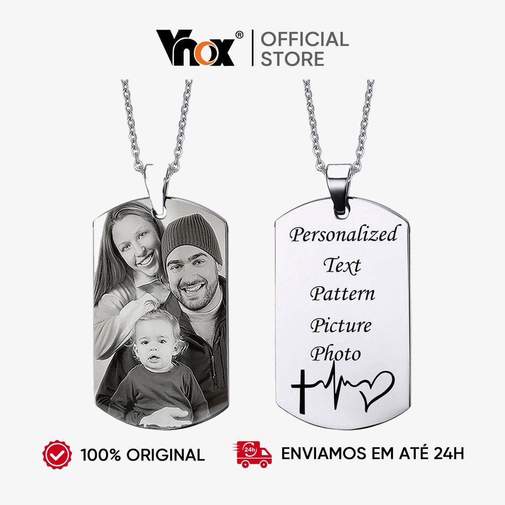Colar Personalizado VNOX: Foto e Nome