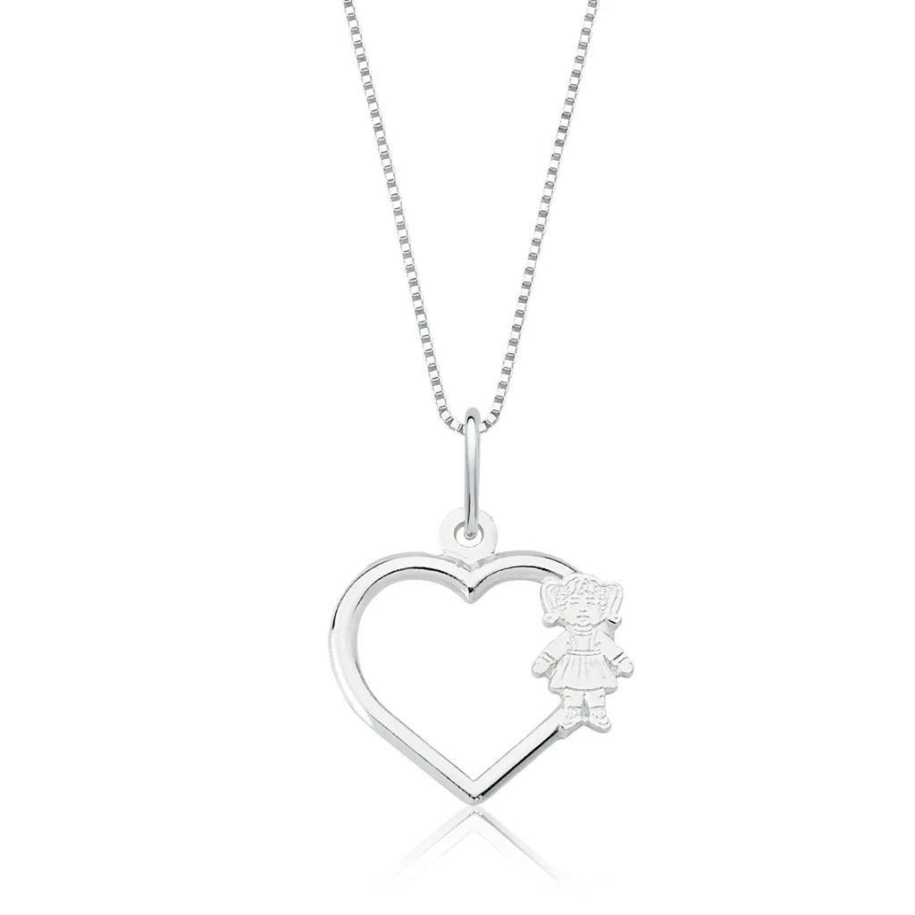 Colar Prata 925 Coração com Menina: Elegância!