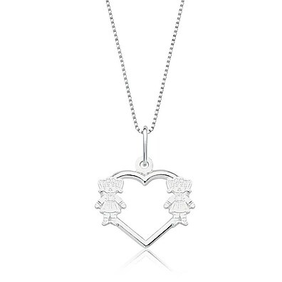 Colar Prata 925 Duas Meninas Coração: Simbolo de Amor Eterno