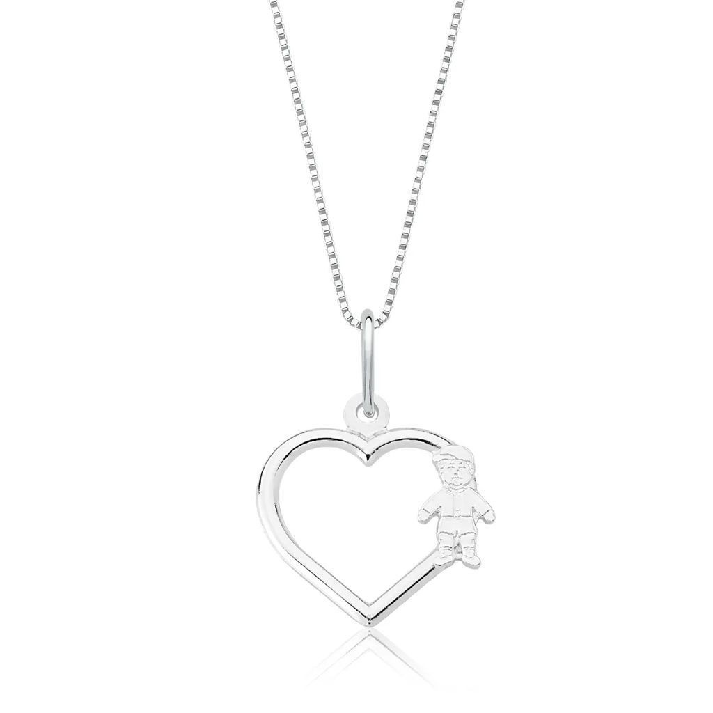 Colar Prata 925 Menino e Coração: Amor Eterno