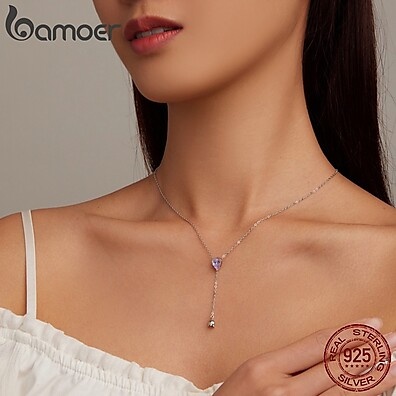 Colar Prata 925 Zircônia Púrpura Bamoer: Elegância!