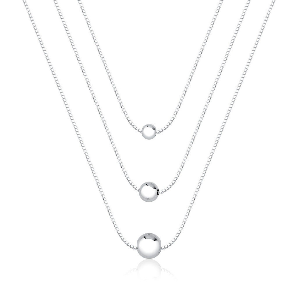 Colar Triplo de Prata 925 Veneziana com Bolinha: Elegância Moderna