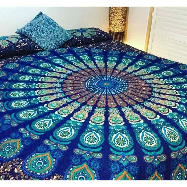 Colcha Mandala Azul Gigante: Conforto e Estilo!