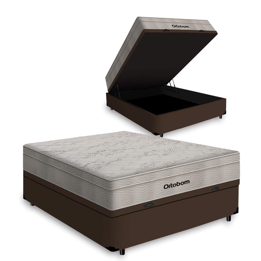 Cama Box com Baú Casal + Colchão Ortobom Airtech Springpocket - Conforto Premium com Espaço Extra