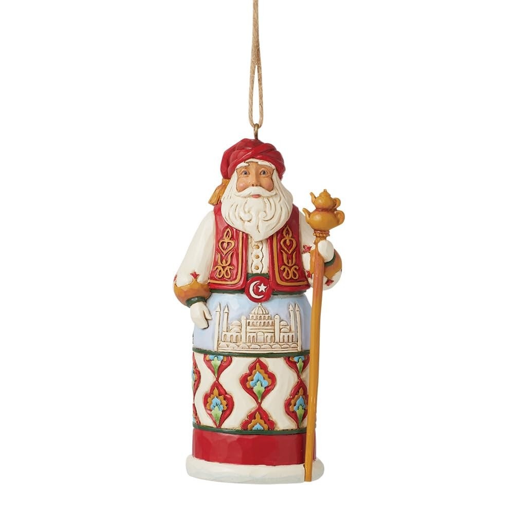 Enfeite de Natal Jim Shore Papai Noel Turco - 12 cm, Multicolorido, Coleção Around The World