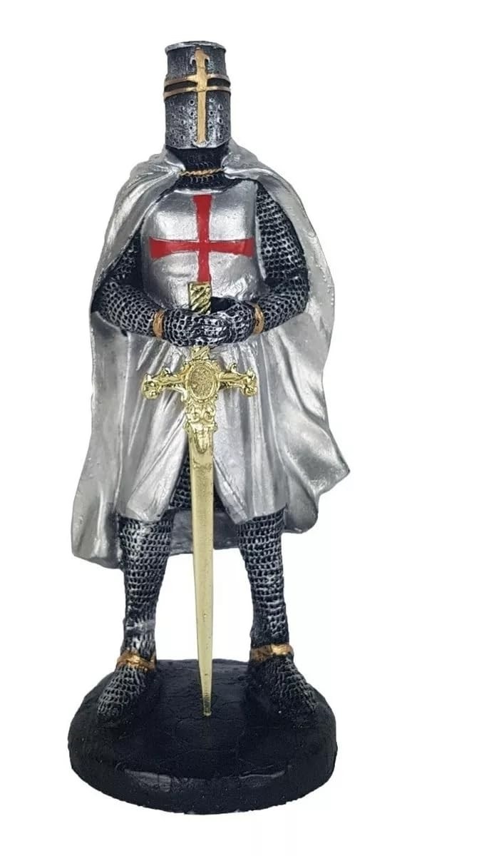 Cavaleiro Medieval Ordem dos Templários em Resina - Estátua Colecionável 23cm
