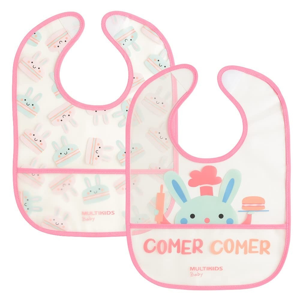 Kit 2 Babadores com Coletor de Migalhas Easy Clean Rosa - Multikids Baby