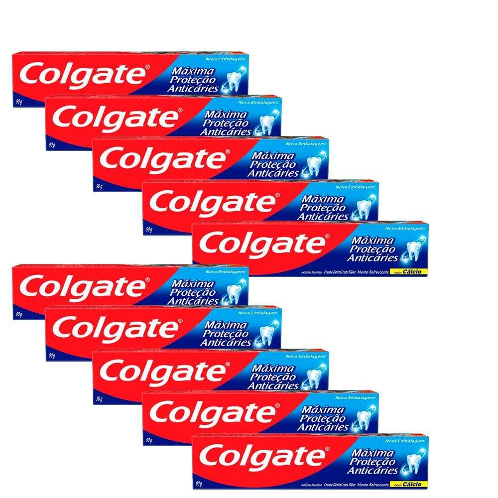 Colgate Máxima Proteção: Kit 10 Cremes Dentais 90g
