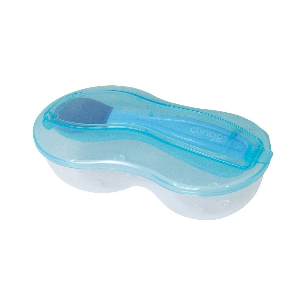 Prato com Divisória e Colher de Silicone Azul Clingo - Seguro, Ergonômico e Livre de BPA