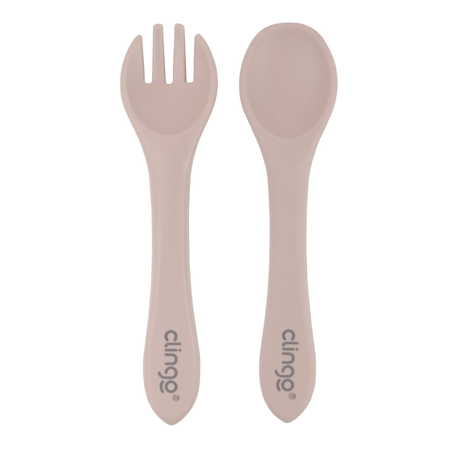 Kit Garfo e Colher de Silicone Rosa - Seguro e Ergonômico para Bebês