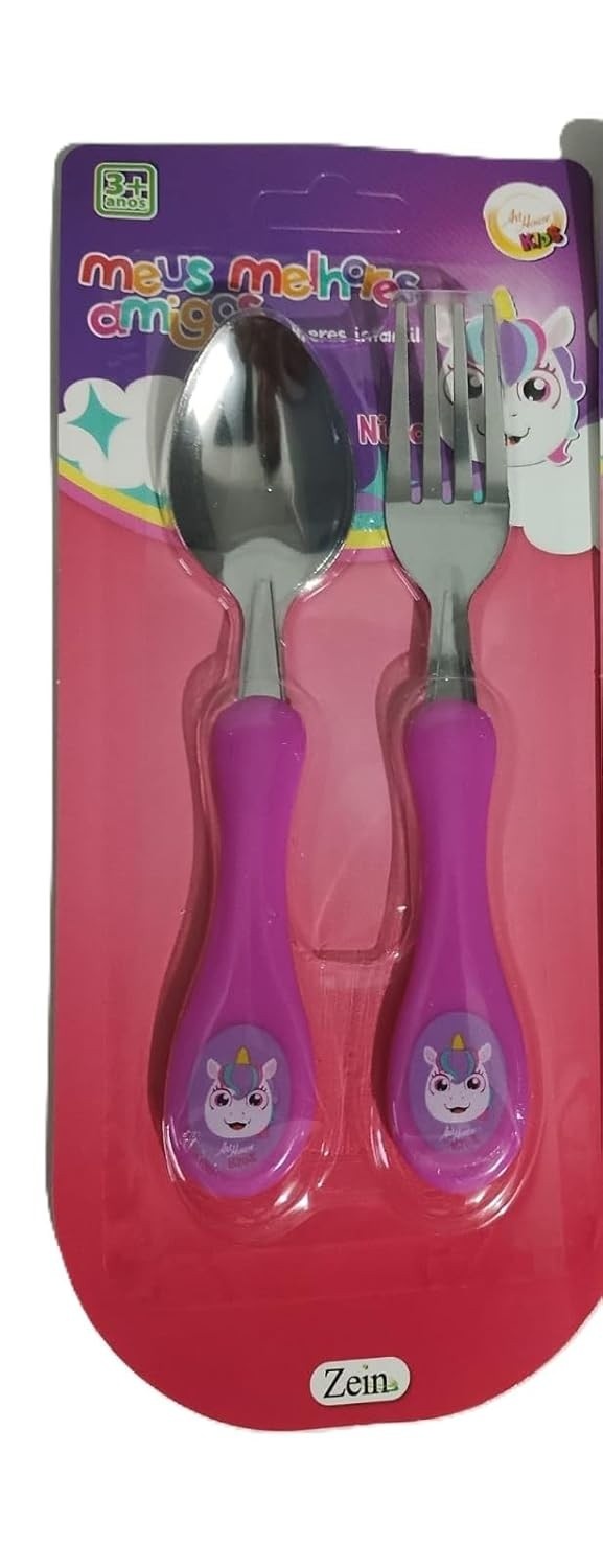 Kit Talher Infantil Unicórnio - Colher e Garfo Ergonômicos para Crianças