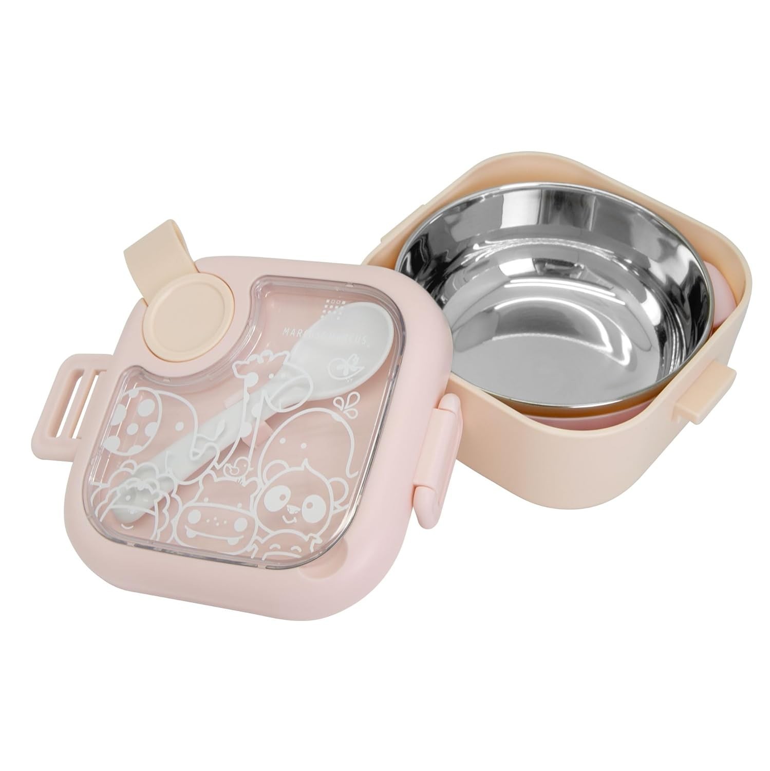 Kit Alimentação Infantil Passeio Rosa - Tigela 2 Estágios + Colher e Tesoura Segura Marcus & Marcus