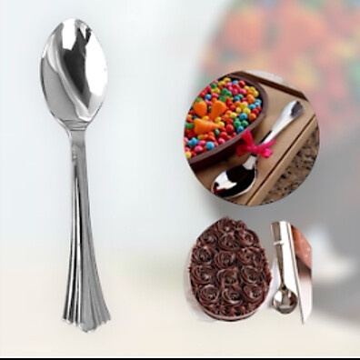 Colheres Descartáveis Luxo 13cm Prata - Ideal para Ovos de Páscoa e Sobremesas