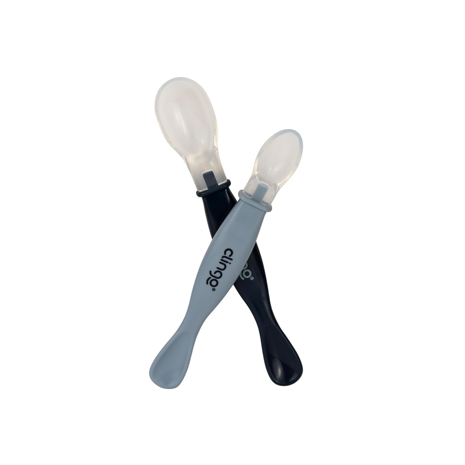 Colheres de Silicone com Ponta Dupla Azul Marinho – Práticas e Seguras para Bebês (2 Unidades)