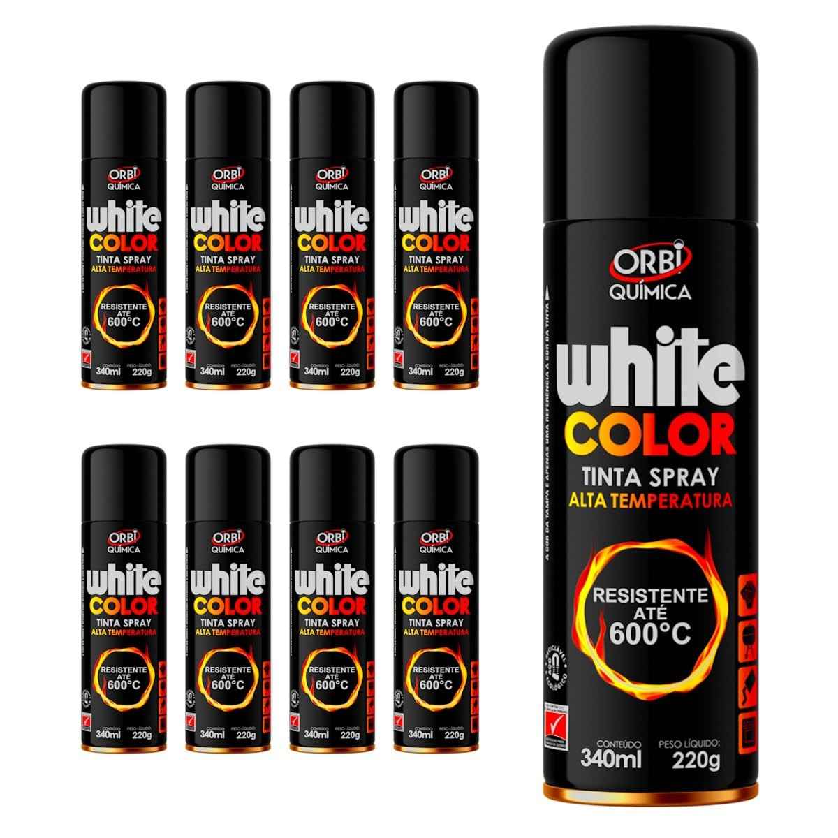 Tintas Spray Preto Fosco 600°C White Color Orbi Química - Kit com 8 Latas