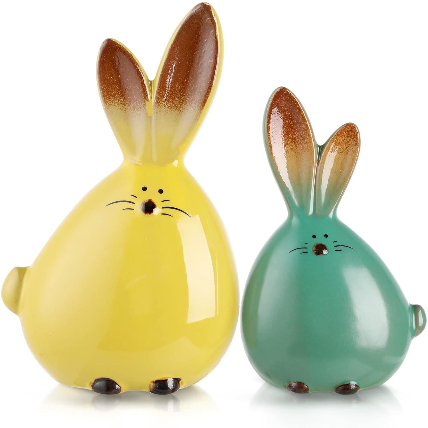 Conjunto de 2 Estatuetas de Coelho com Orelhas Longas - Decoração Animal Adorável para Casa e Escritório