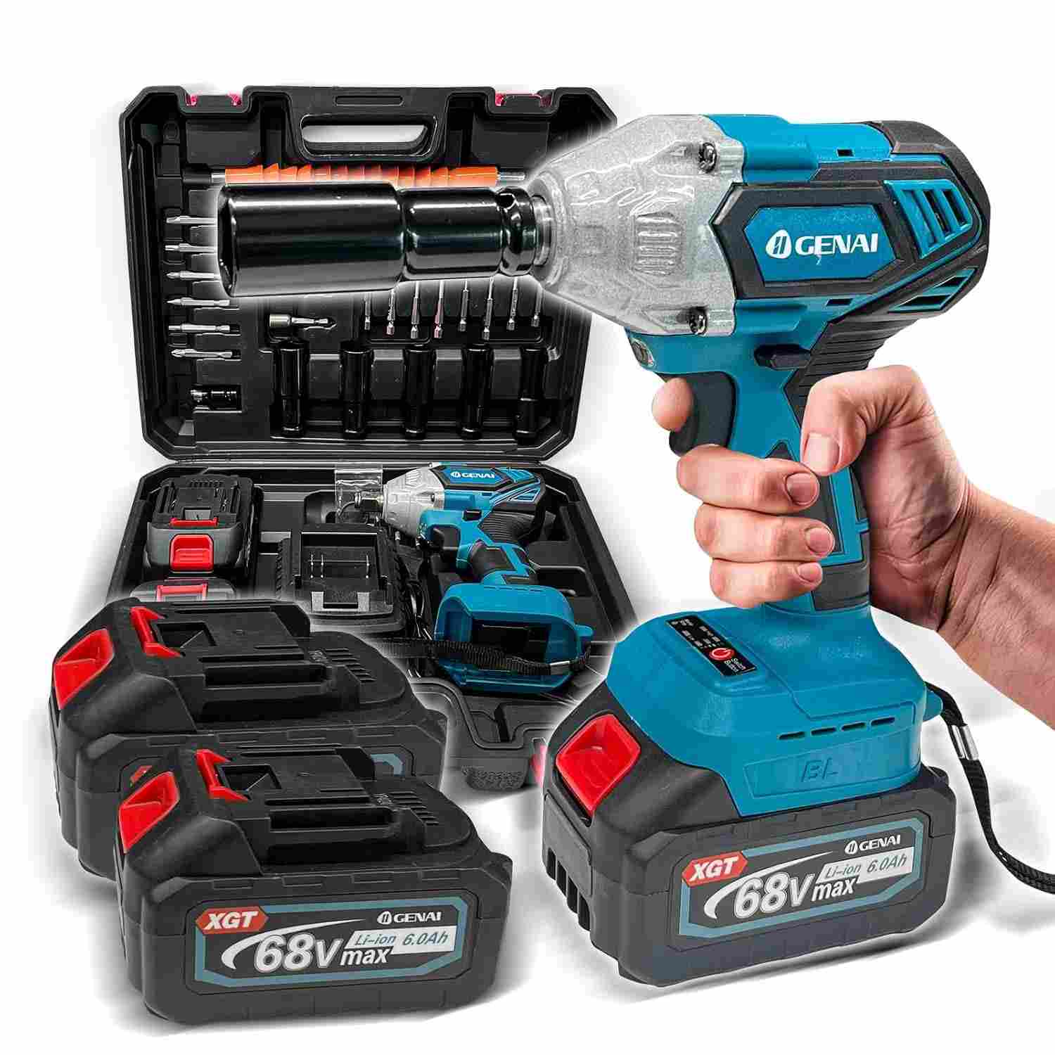 Chave de Impacto Portátil 68V: Parafusadeira e Furadeira Completa com 2 Baterias