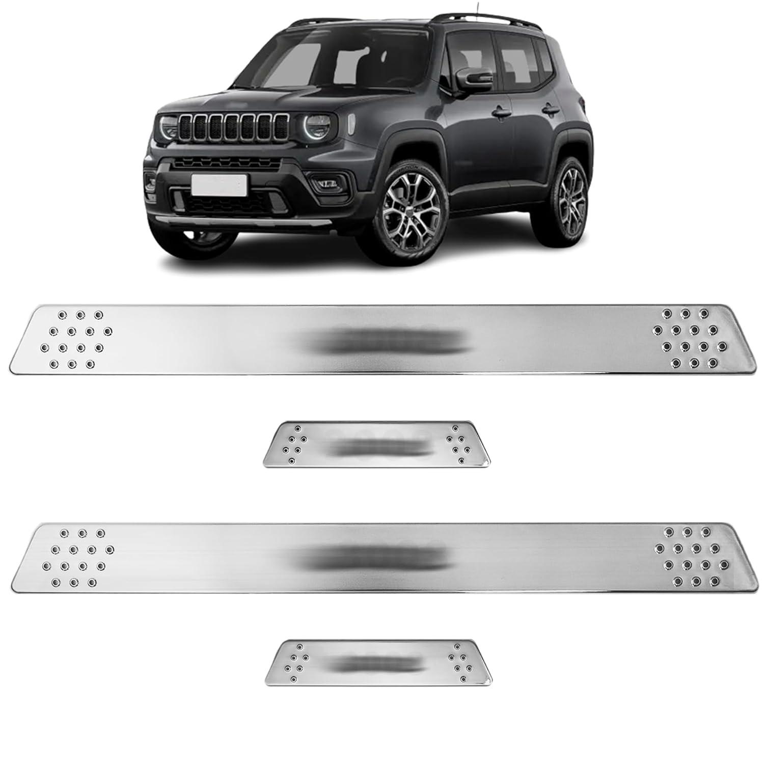 Soleira Cromada Escovada Personalizada Jeep Renegade 2015-2023 com Antiderrapante